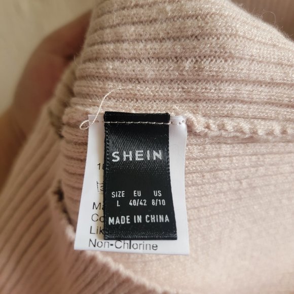 Cream Colored SHEIN Acrylic Cut-Out Shoulder Sweater/Cold Shoulder Turtleneck - Picture 4 of 5